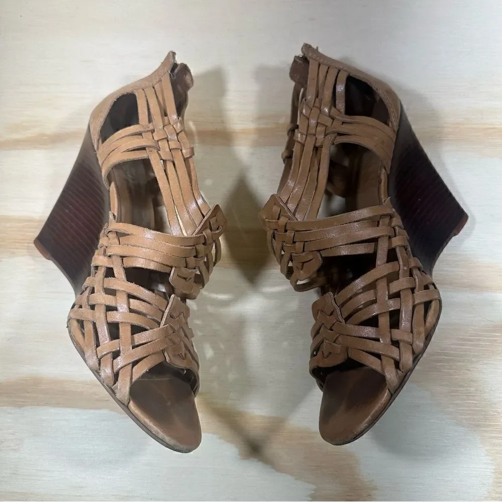 Tory Burch Tevray Braided Leather Wedge Sandals Women’s Size 10